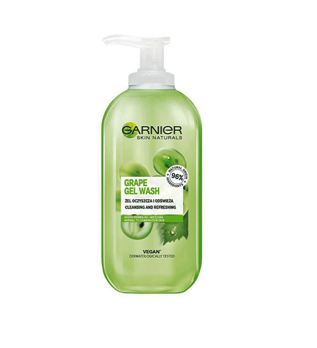 garnier-botanik-facial-cleansing-gel-with-grape-extract-200ml ژل شوینده صورت حاوی عصاره انگور مناسب پوست معمولی و مختلط 200میل گارنیر