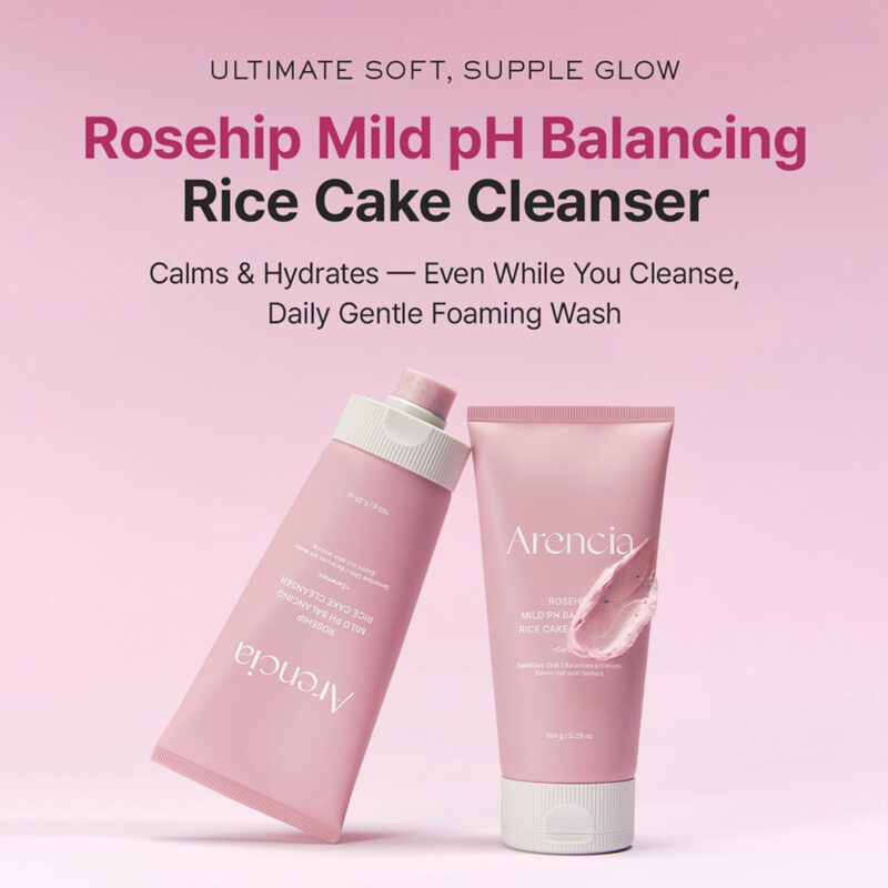 شوینده رزهیپ متعادل کننده ph پوست برنجی آرنسیا Rosehip mild pH balancing rice cake cleanser 150g (Arencia) - تصویر 2
